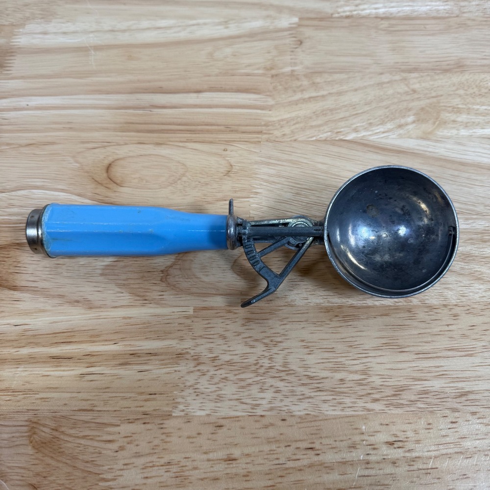 Vintage Ice Cream Scoop Blue Handle Metal Kitchen Utensil Retro Dessert Tool